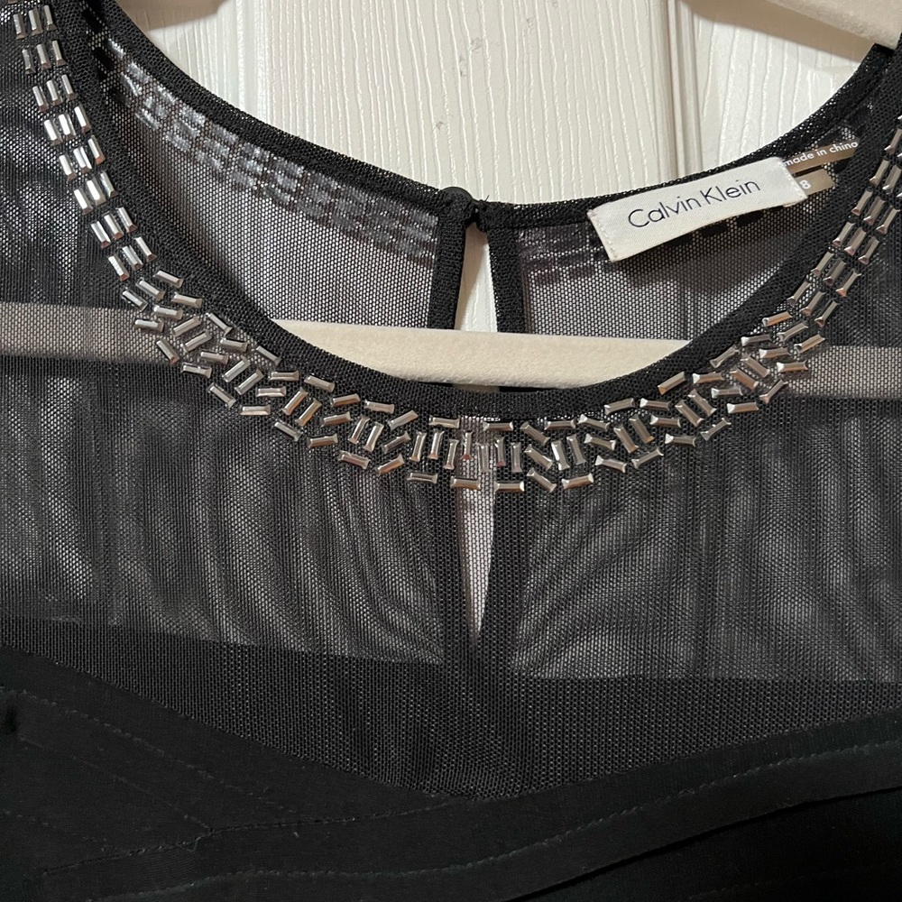 Calvin Klein sleeveless bandage dress with embellished neckline